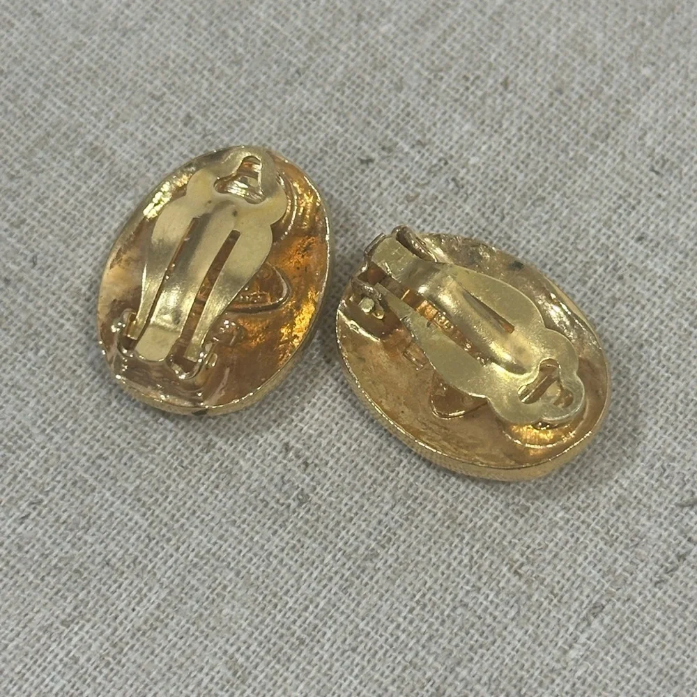 Chanel‎ Vintage CC Logo Paris Oval Clip-on Goldtone Earrings